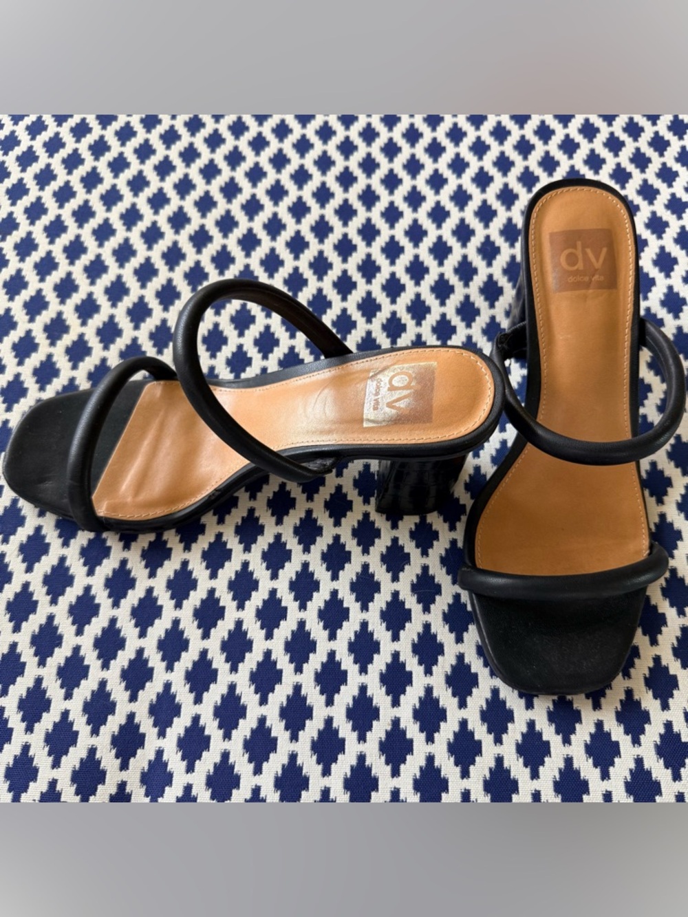 Dolce Vita DV Black Minimal Strap Mule Heels Size 8 Block Heel Sandals